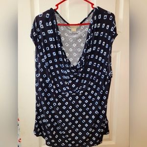 Michael Kors Blue Print Cowl Drape Shirt